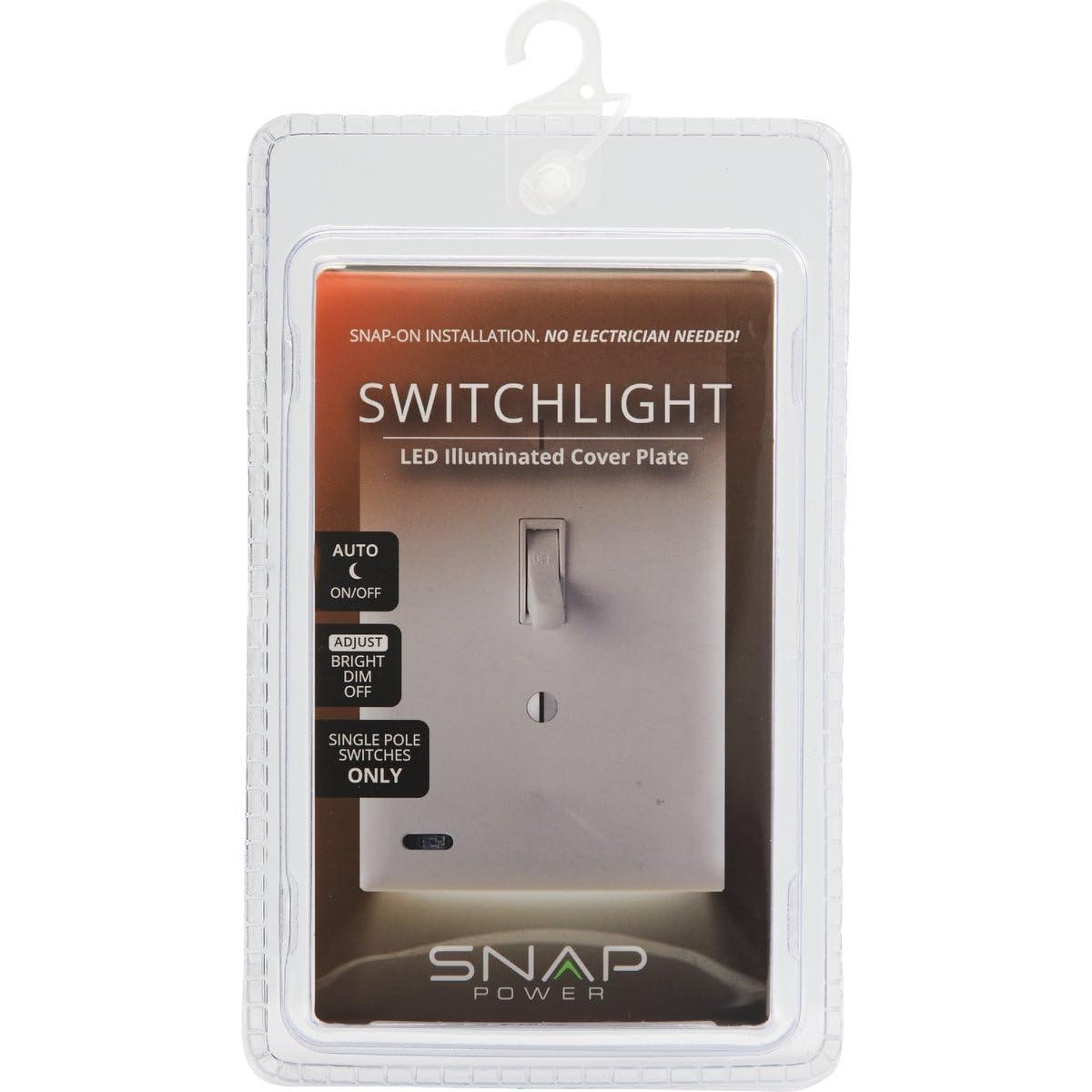 Single - SnapPower SwitchLight - LED Night Light - for Single-Pole Light Switches - Light Switch Plate with LED Night Lights - Adjust Brightness - Auto On/Off Sensor - (Toggle, White)