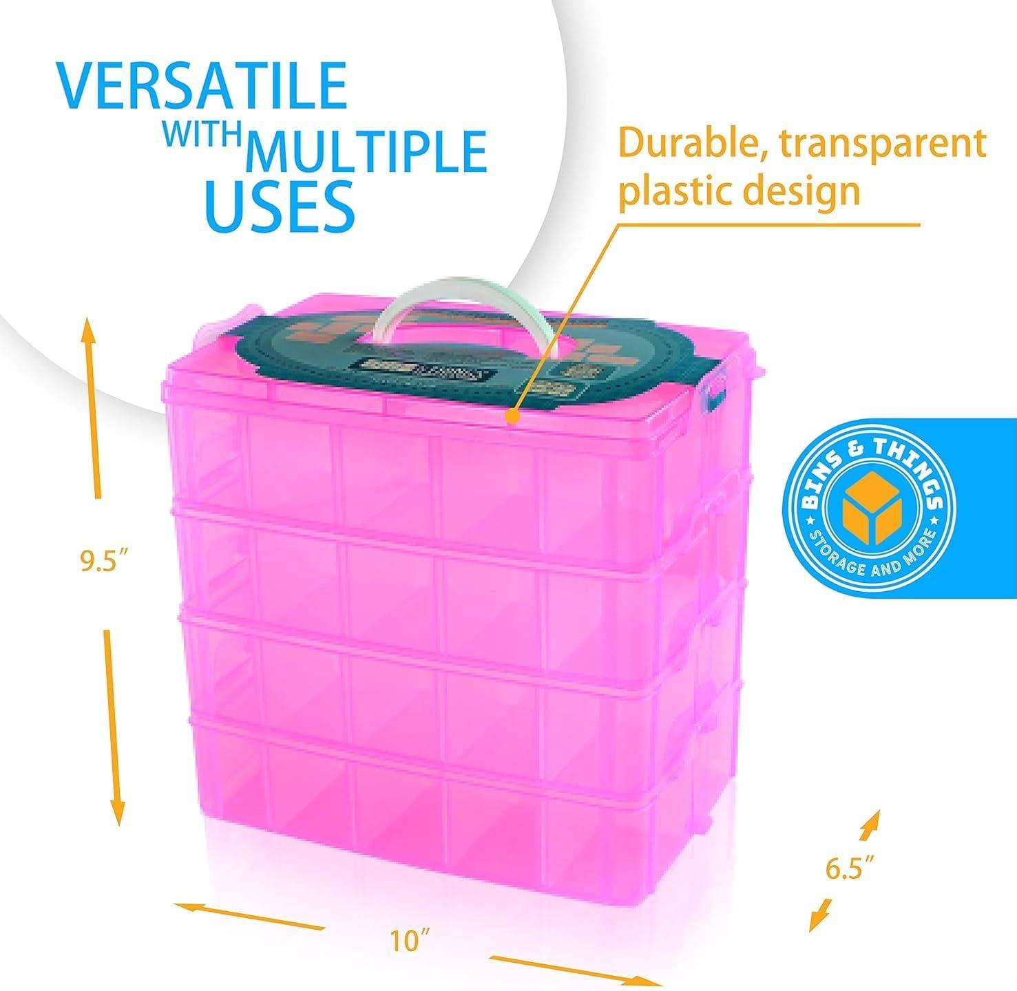 Pink Stackable Plastic Kids Organizer with Lidded Box