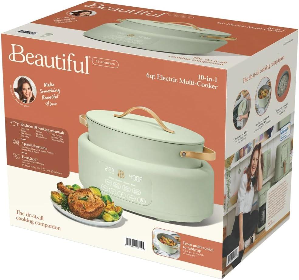 Beautiful 10 in 1, 6 Qt Electric Multi-Cooker, Sage Green by Drew Barrymore