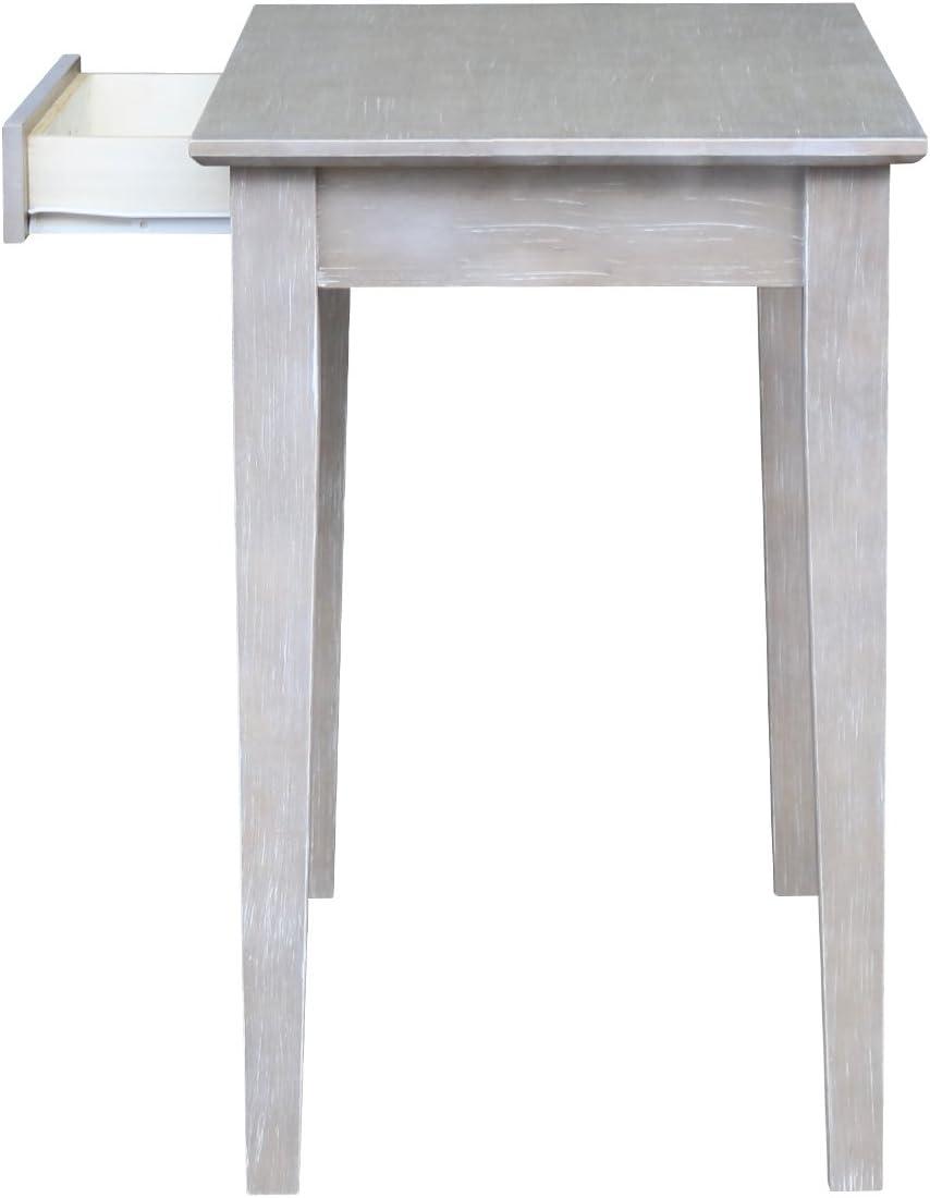 Transitional Solid Parawood Home Office Desk in Washed Gray Taupe with Drawer