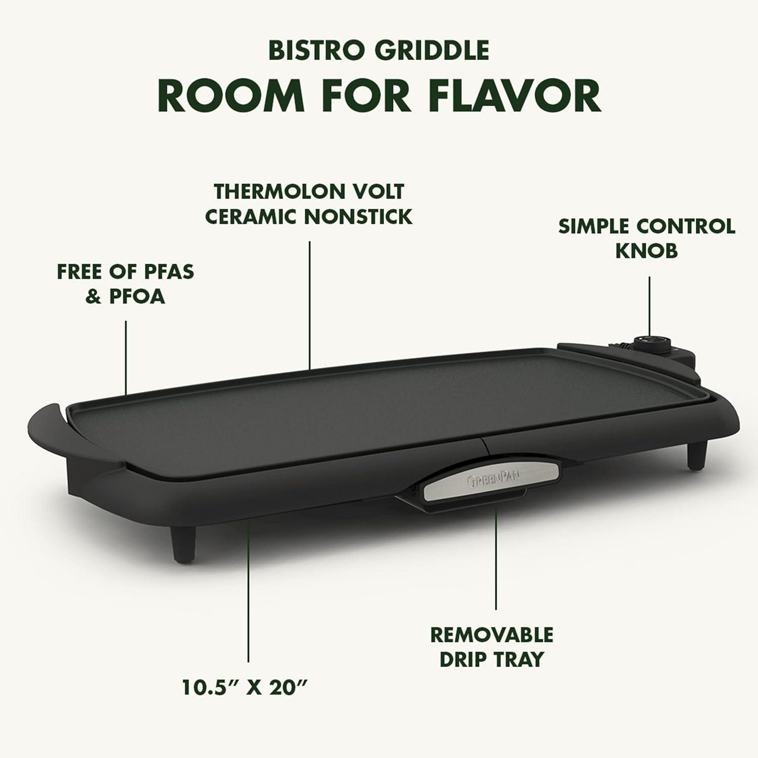 GreenPan Black Ceramic Nonstick Electric Griddle with Drip Tray