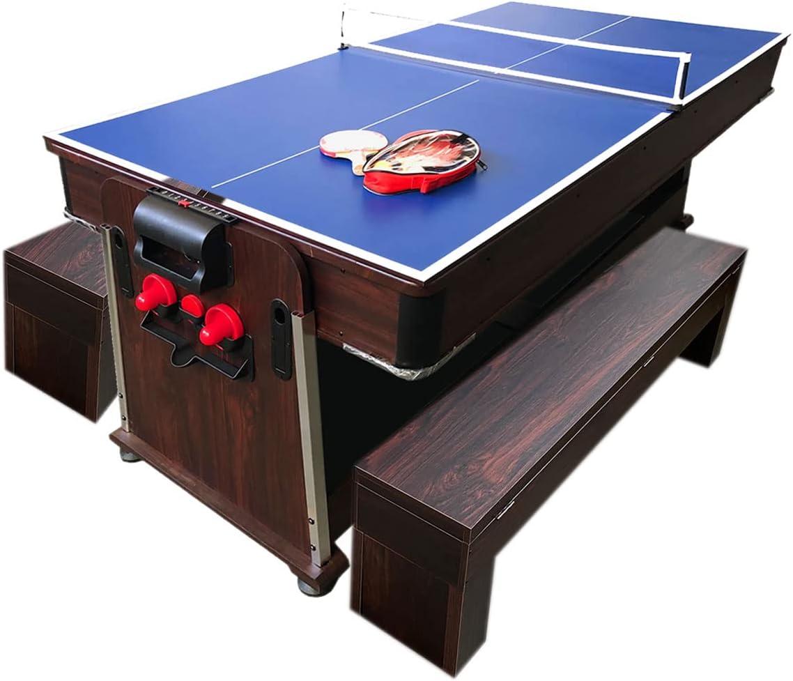 Pool Table 7ft Blue + Air Hockey + Table Tennis + Table – Bullet With Benches