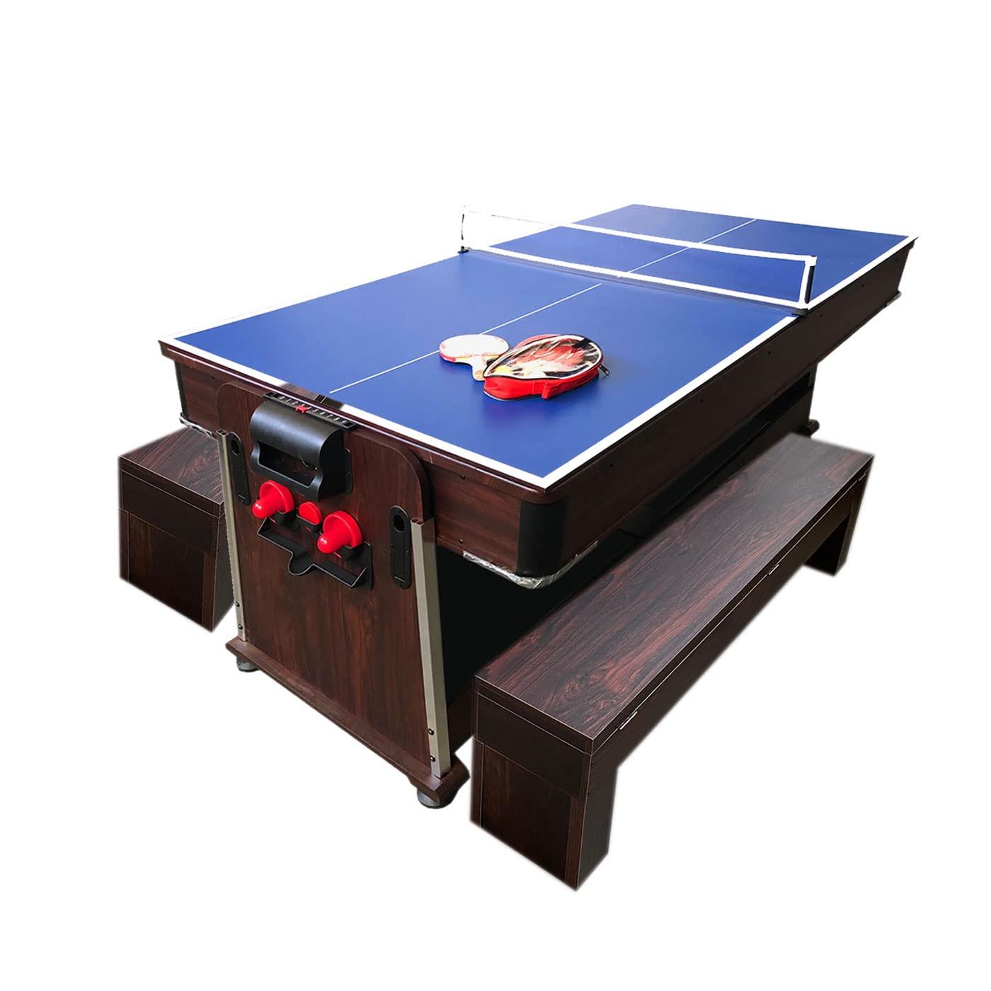 Pool Table 7ft Blue + Air Hockey + Table Tennis + Table – Bullet With Benches