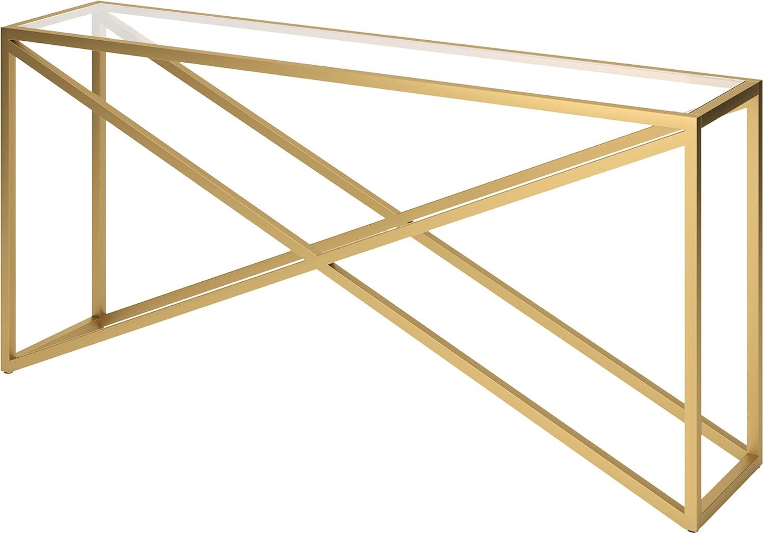 Brass and Glass 64" Geometric Console Table