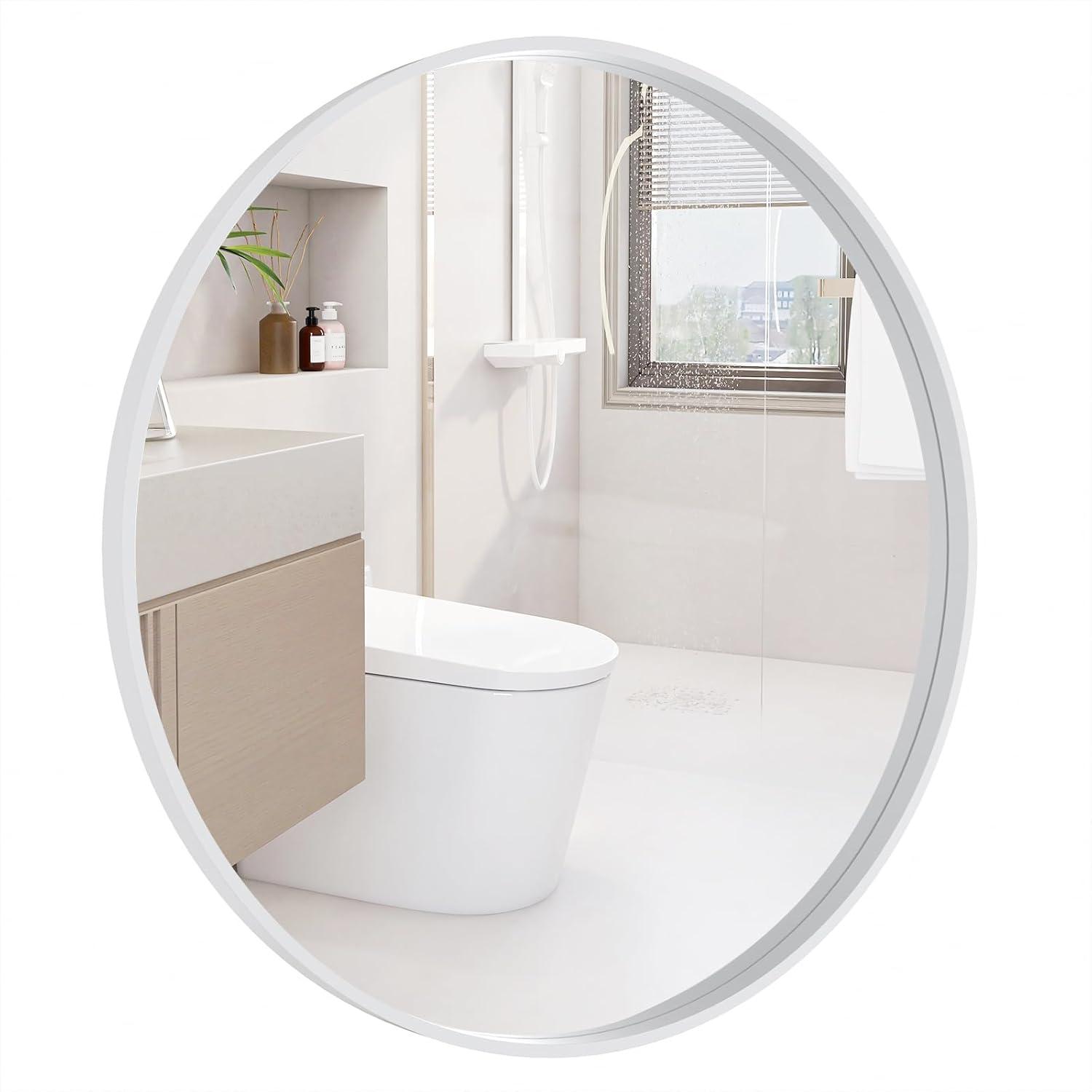 Walnut Round Pine Wood Mirror, 32" Diameter