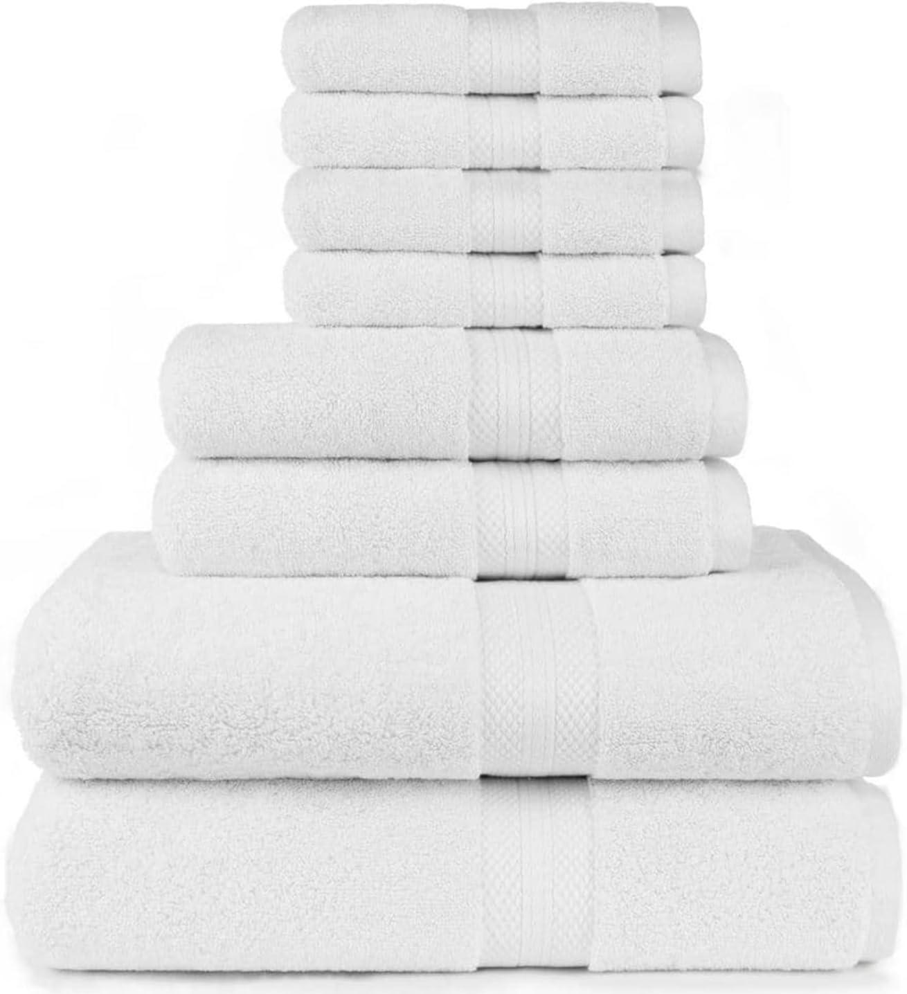 Simpli-Magic 100% Ringspun Cotton Luxury Bathroom Towel Set for Hotel & Spa, 8-Piece, White