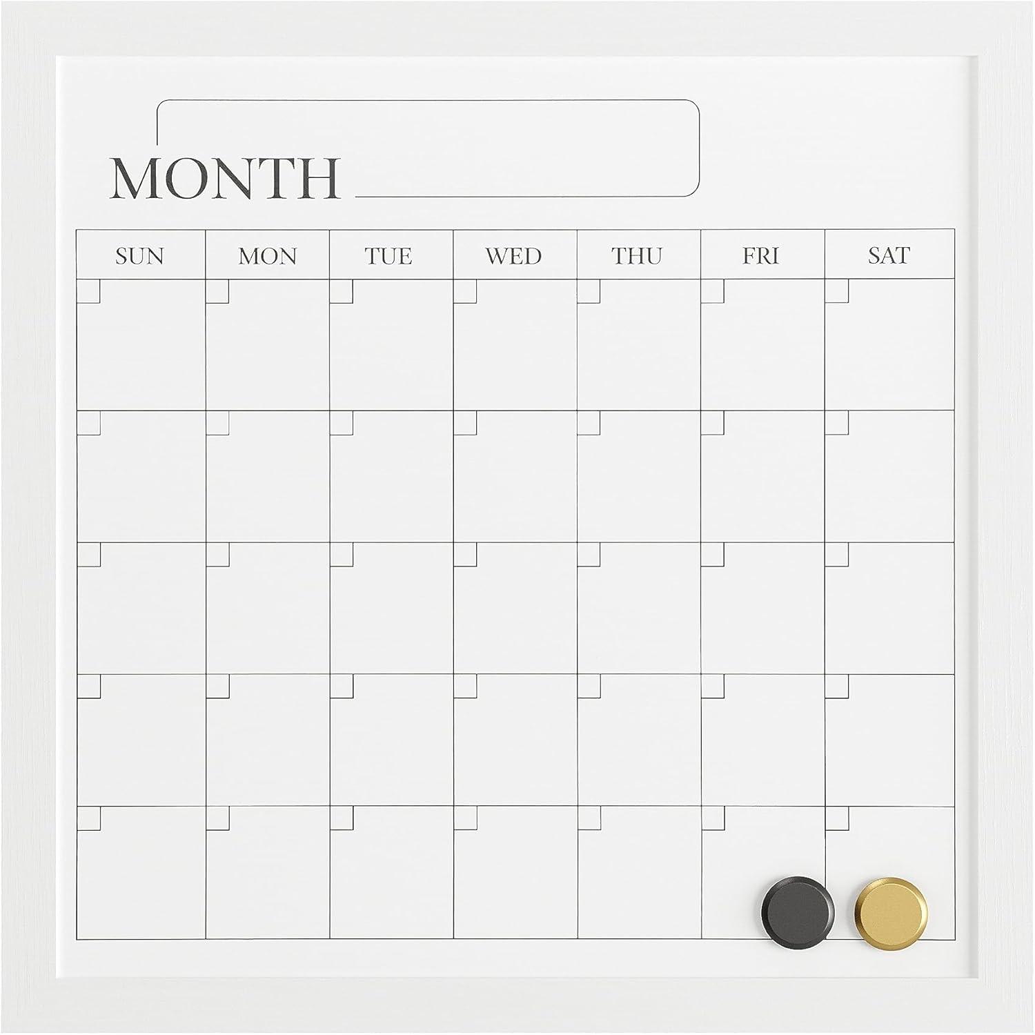 Thomas Martha Stewart Magnetic Monthly Calendar Dry Erase Board with Woodgrain Frame, Dry Erase Marker, and 2 Magnets