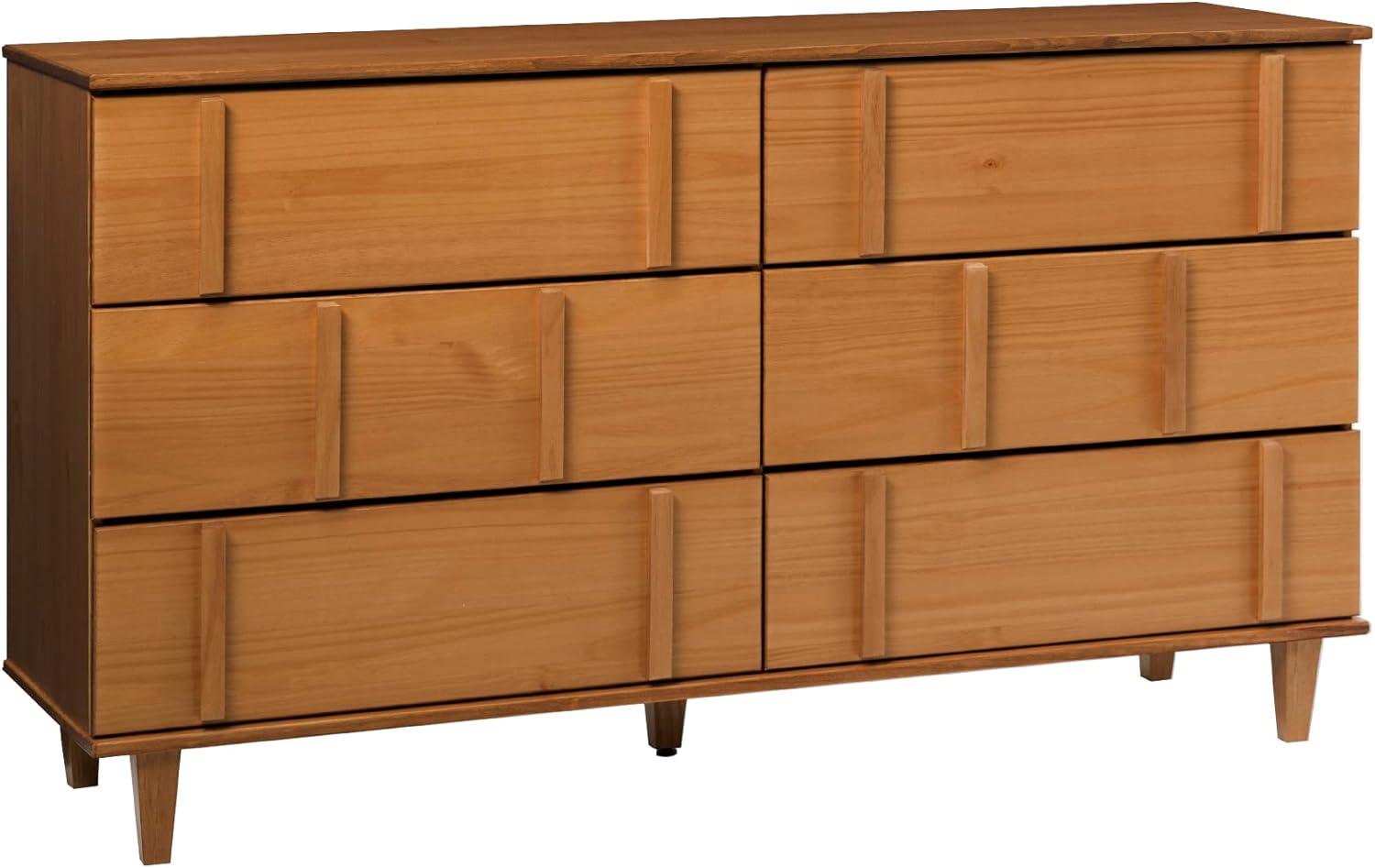 Walker Edison Modern Detailed 6-Drawer Solid Wood Dresser 60 Inch Caramel