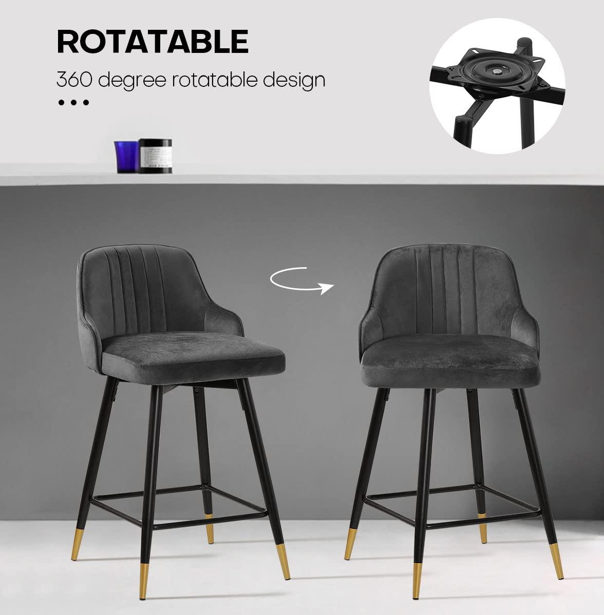Everly Quinn Swivel Velvet Upholstered Counter & Bar Stool (Set of 2)