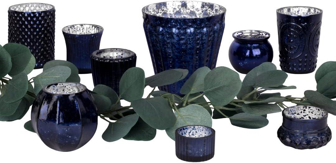 Koyal Wholesale Navy Blue Mismatched Votive Candle Holder Mega Set of 12 for Wedding Table Centerpieces, Home Decor