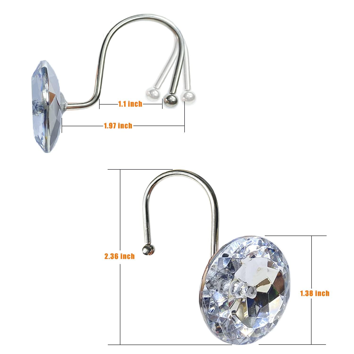 Clear Acrylic Rhinestone Stainless Steel Shower Curtain Hooks Set