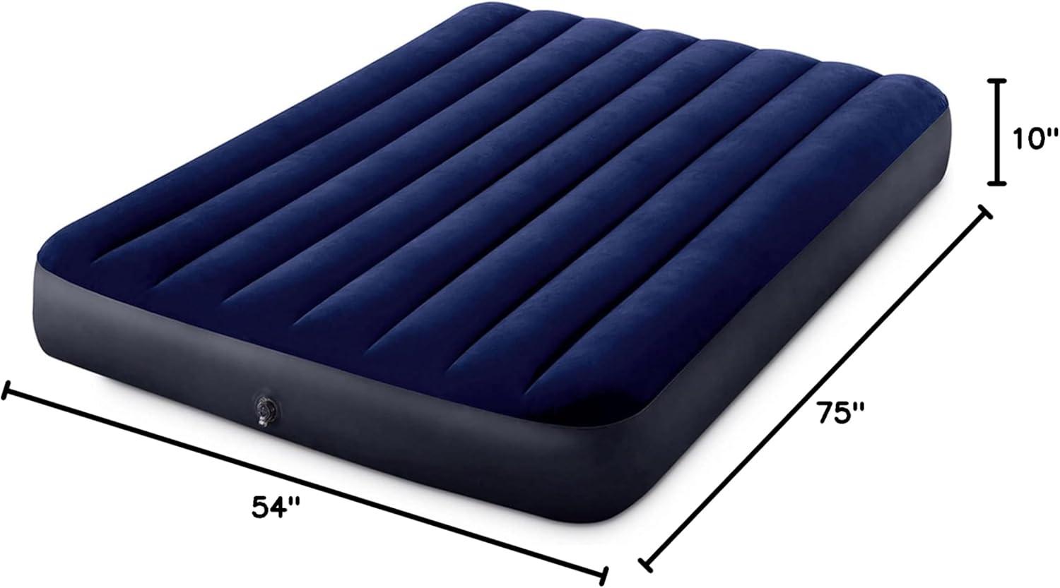 Intex 75 x 54 x 10 Inch Dura-Beam Fiber-Tech Vinyl Standard Downy Air Mattress with Plush Top and 2-in-1 Valve, Full (Pump Not Included)