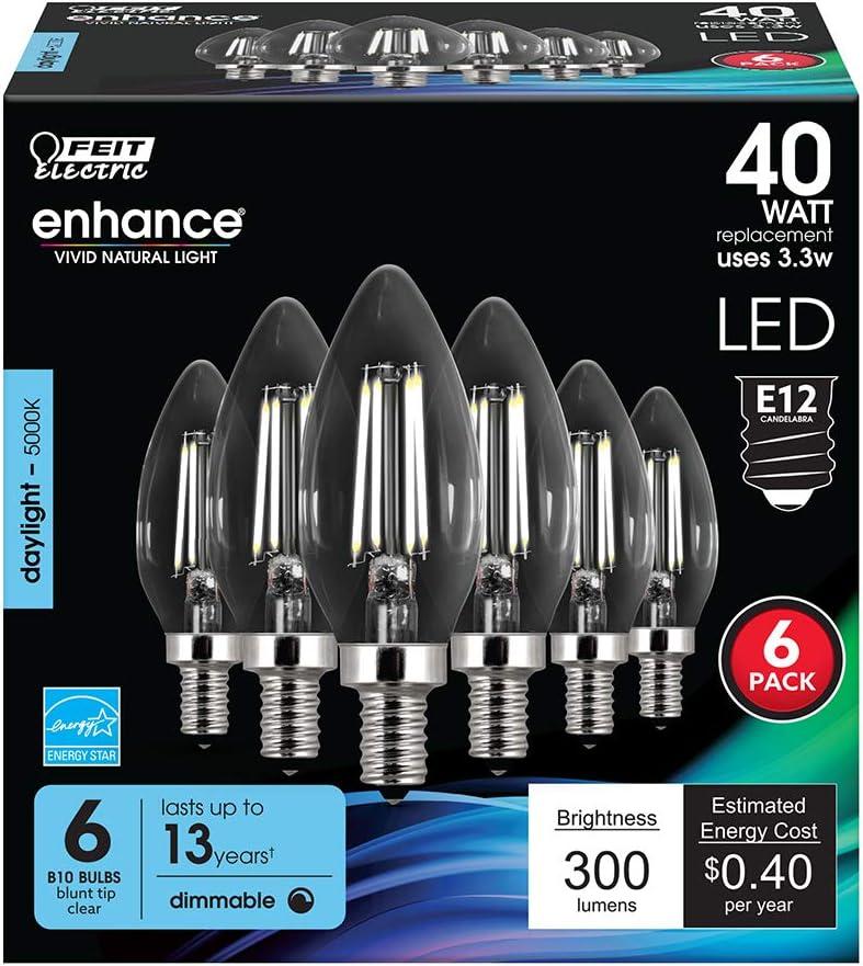 Clear Dimmable LED B10 Candelabra Bulbs, 6-Pack