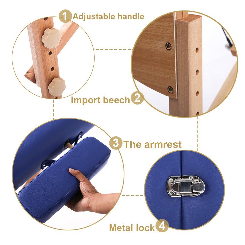 FDW Portable 84 Inches Long 28 Inchs Wide Hight Adjustable Table 2 Folding Massage Spa Facial Cradle Salon Bed W/Carry Case,Blue