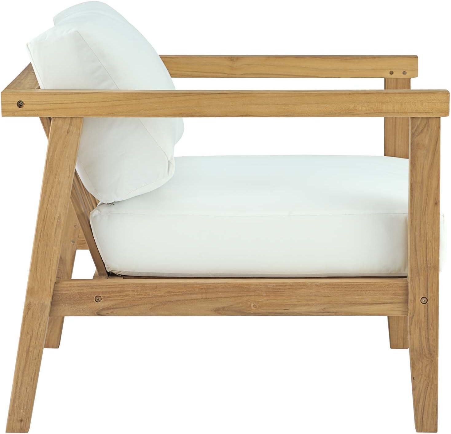 Modway Bayport Outdoor Patio Teak Armchair in Natural White