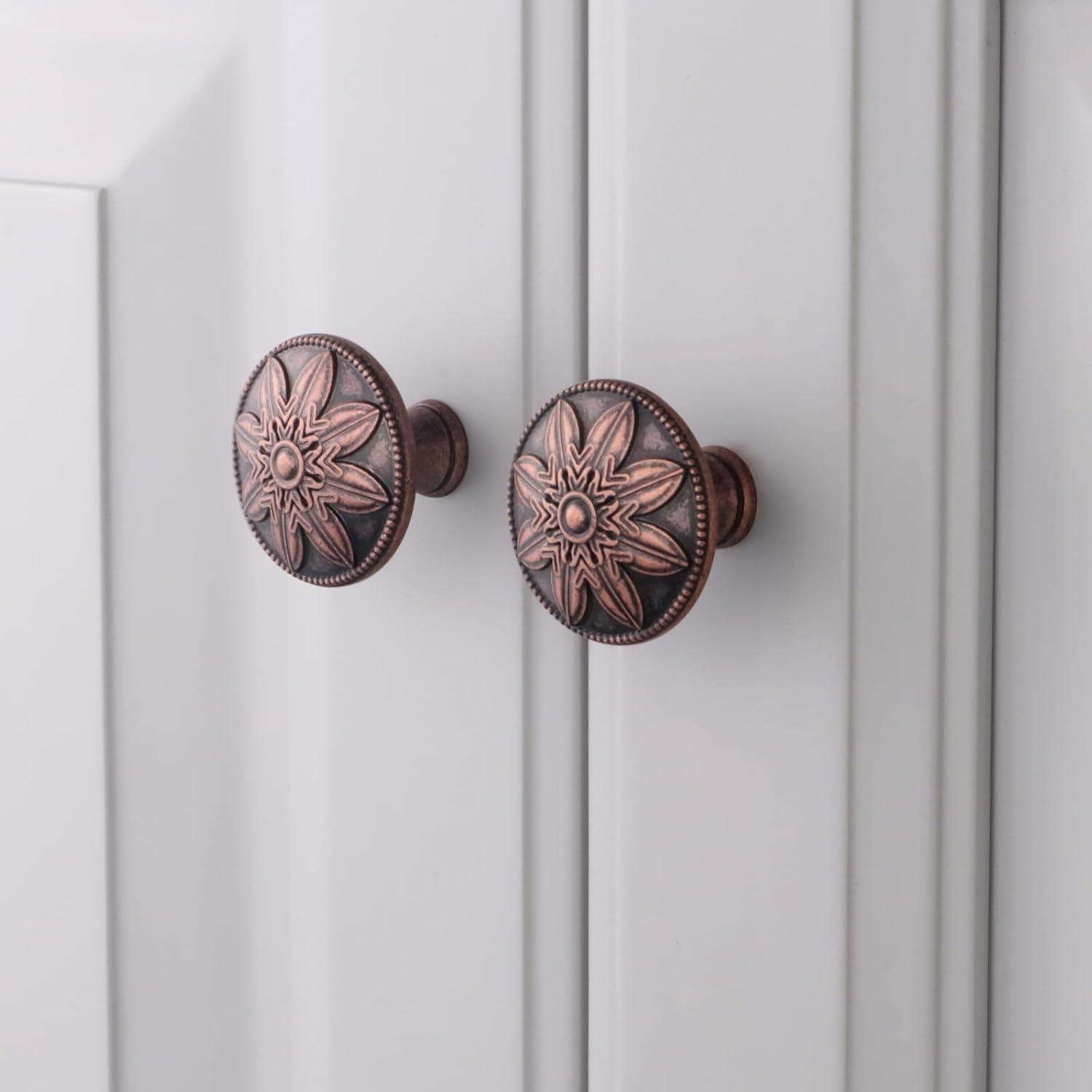 10 Pack Antique Brass Cabinet Knobs Vintage,1.4" Decorative Vintage Cabinet Hardware Handles for Cabinets and Drawers, Brass Kitchen Cabinet knobs Dresser Knobs Drawer Pulls