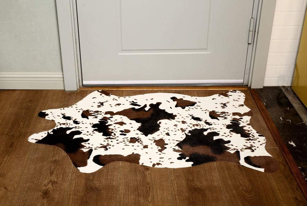 Cute Cow Print Faux Cowhide Kids Rug with Non-slip Backing