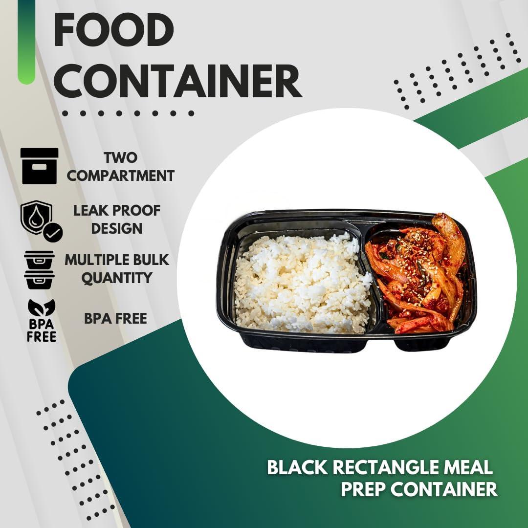 Green Direct Lunch Box Sets / Large Food Container with Lid / 2 Compartment Bento Box, Microwaveable, Freezer & Dishwasher Safe, Leak Proof, 10 Pack