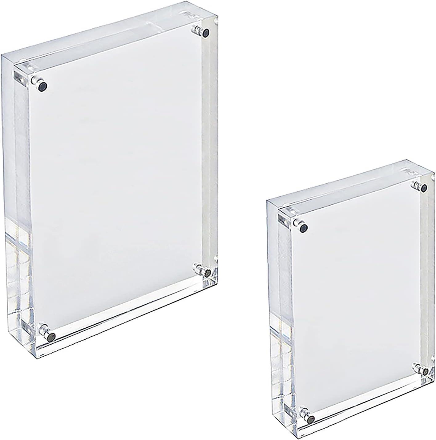 Azar Displays Clear Acrylic Magnetic Photo Block Frame Set with 4x6 and 5x7 size Frames