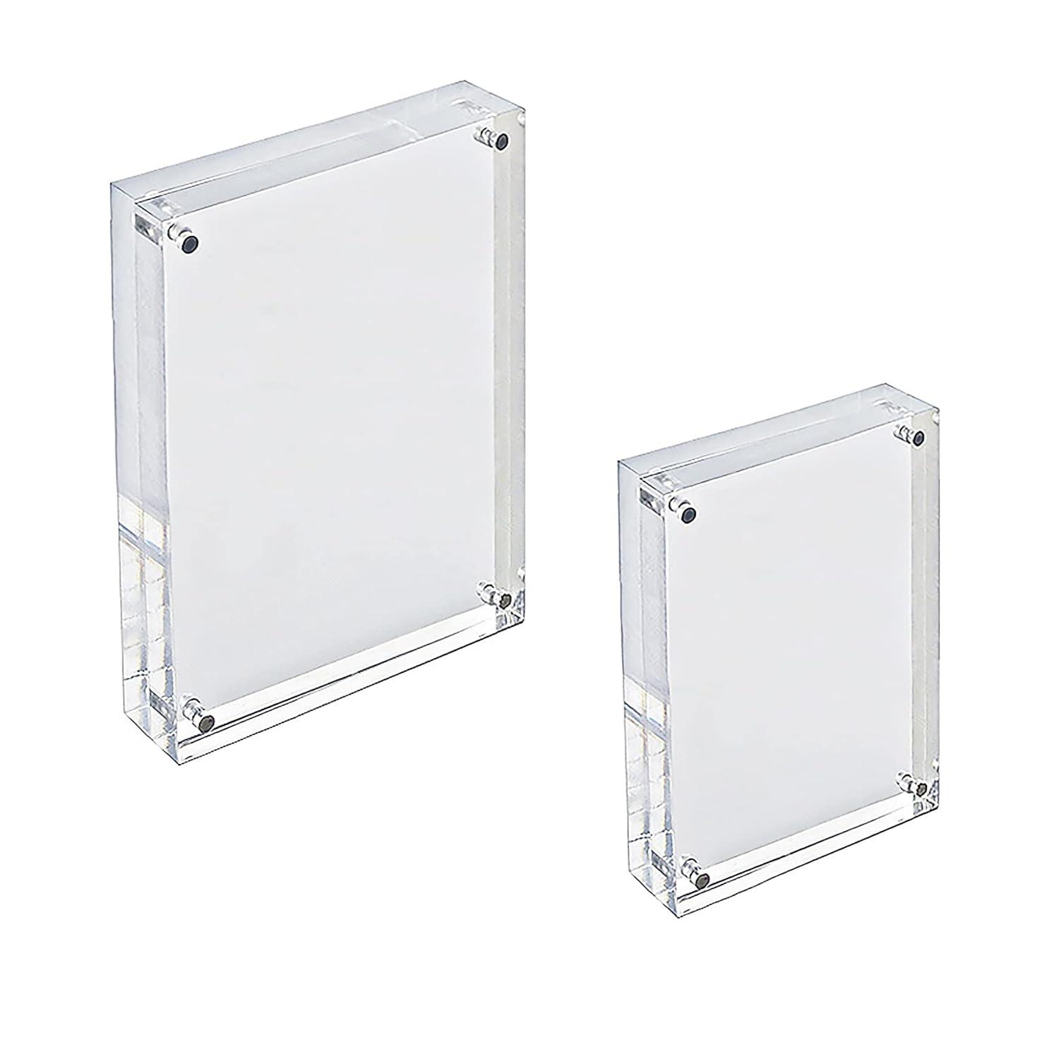 Azar Displays Clear Acrylic Magnetic Photo Block Frame Set with 4x6 and 5x7 size Frames