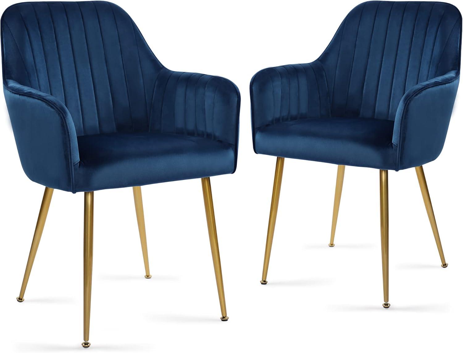 MOJAY Velvet Dining Chairs with Golden Legs, Set of 2, Navy