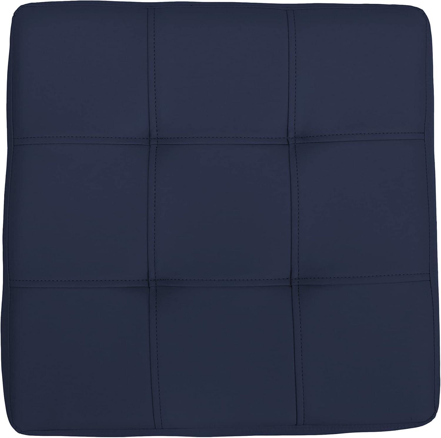 Navy Tufted Square Ottoman with Wood Frame, 16" Height