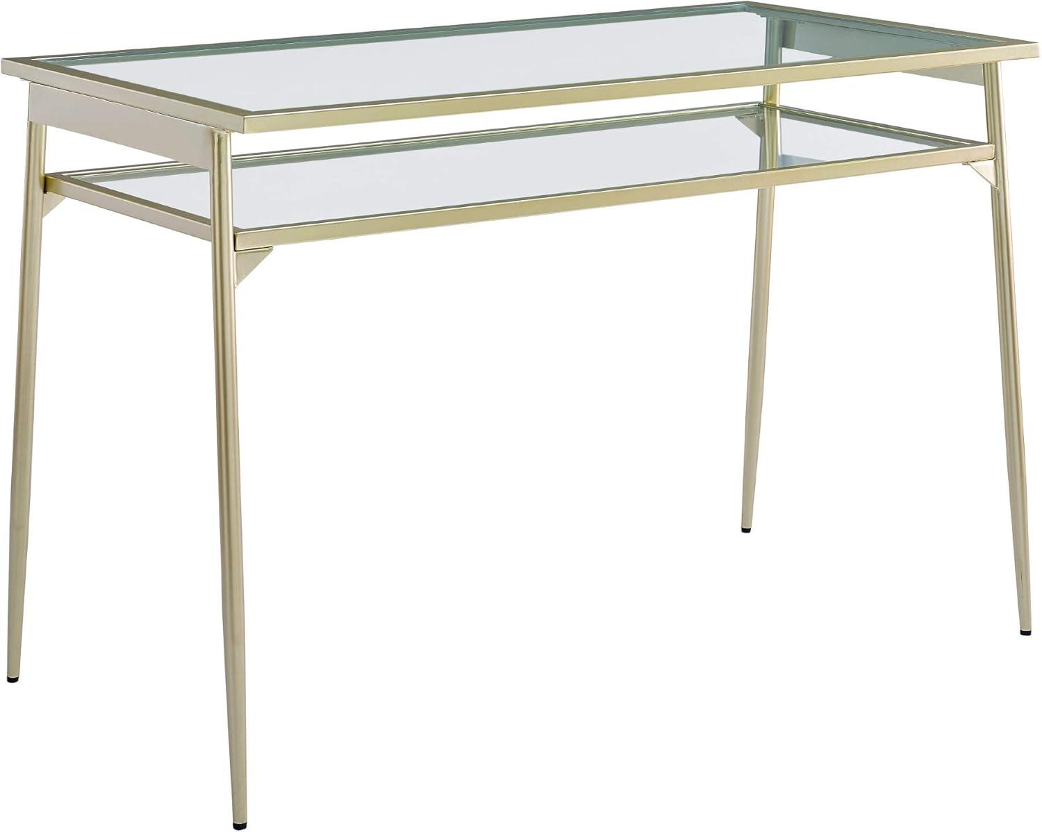 Walker Edison Rayna Tempered Glass & Metal Writing Desk in Clear and Gold