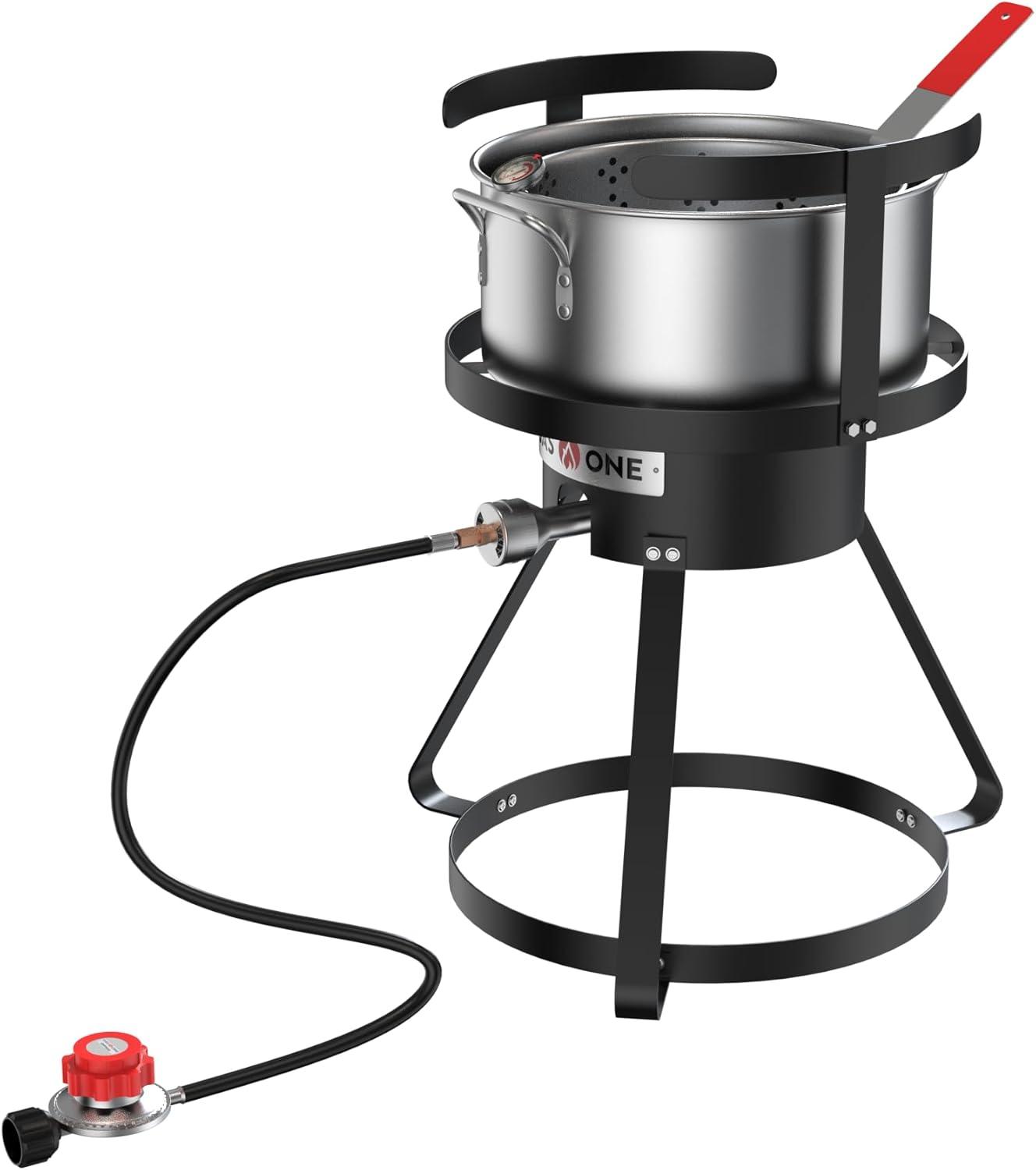 10Qt Aluminum Propane Deep Fryer with Strainer Basket and Thermometer