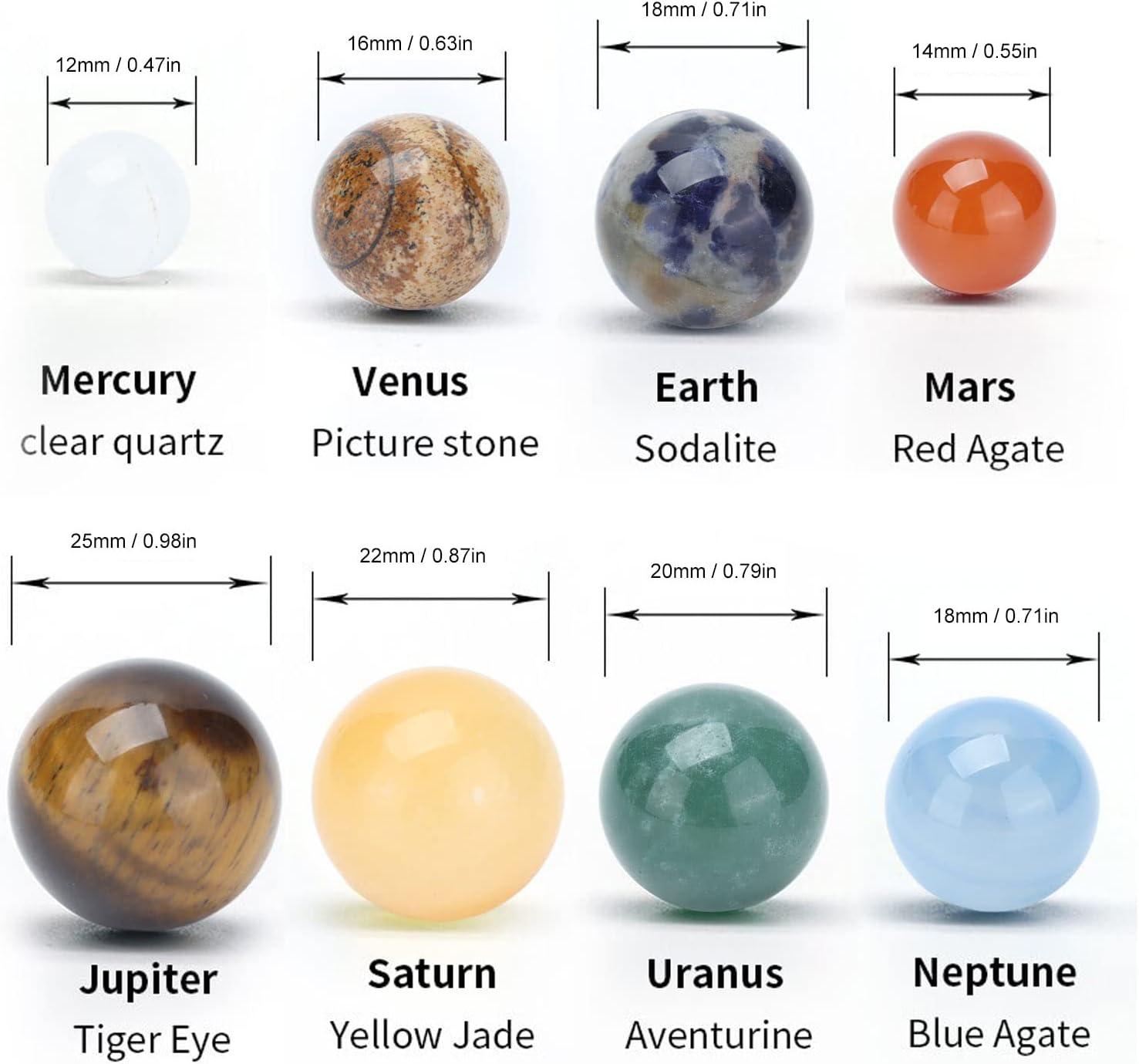 Augper Clearance Solar System 8 Planets Decorations Chakra Healing Crystal Sphere Ball Collective Figurines Handmade Natural Gemstone on Wooden Stand Display Home Office Decorations