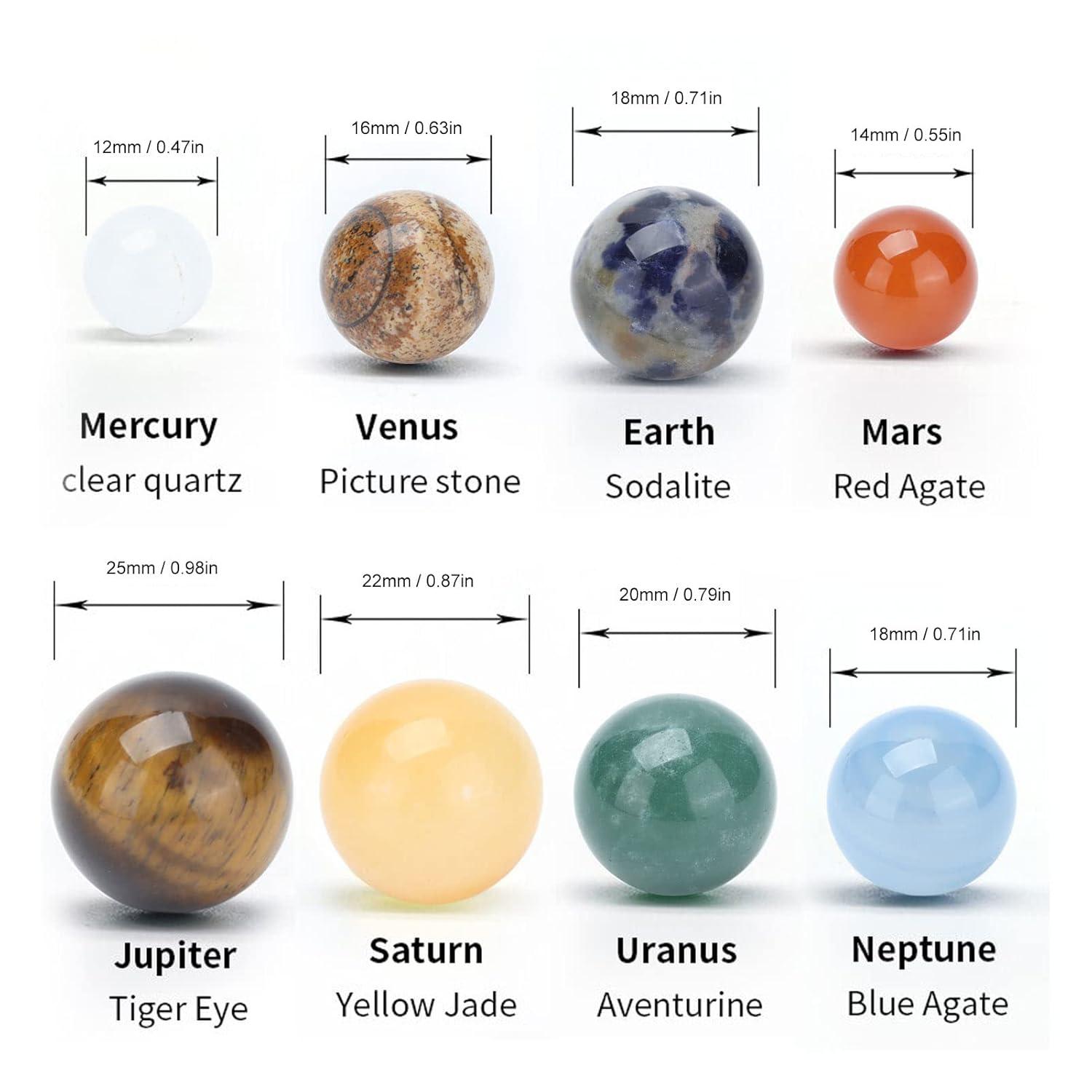Dengmore Solar System 8 Planets Natural Gemstones Sphere with Gift Box Desk Ornaments Home Decorations
