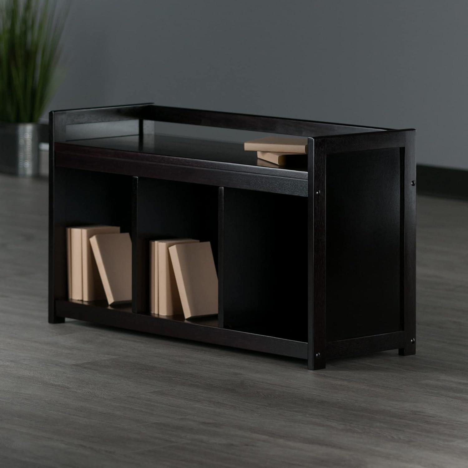 Espresso Transitional Storage Bench with Three Cubbies