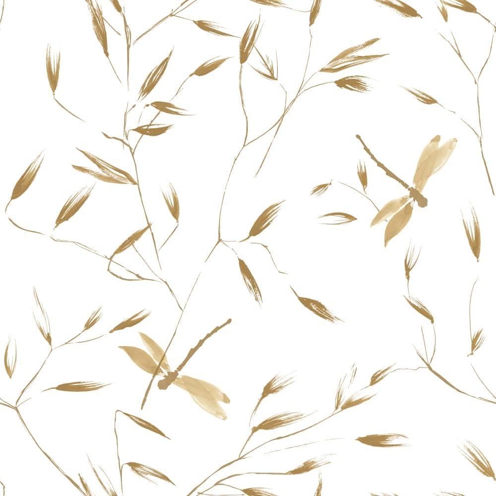 Tempaper & Co.® Dragonfly Removable Peel and Stick Wallpaper, Golden Ochre, 28 sq. ft.: Botanical Vinyl, Prepasted, Leaf Pattern