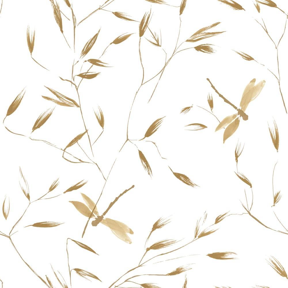Tempaper & Co.® Dragonfly Removable Peel and Stick Wallpaper, Golden Ochre, 28 sq. ft.: Botanical Vinyl, Prepasted, Leaf Pattern