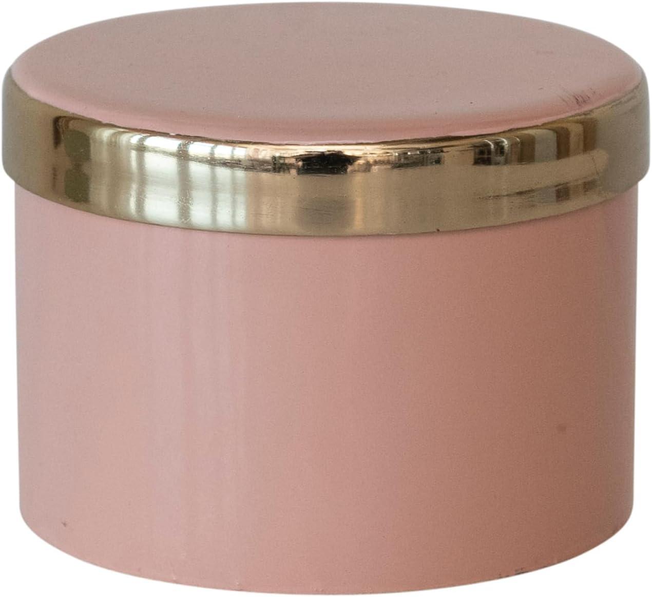 Creative Co-Op Enameled Metal Box with Shiny Interior, Pink and Gold