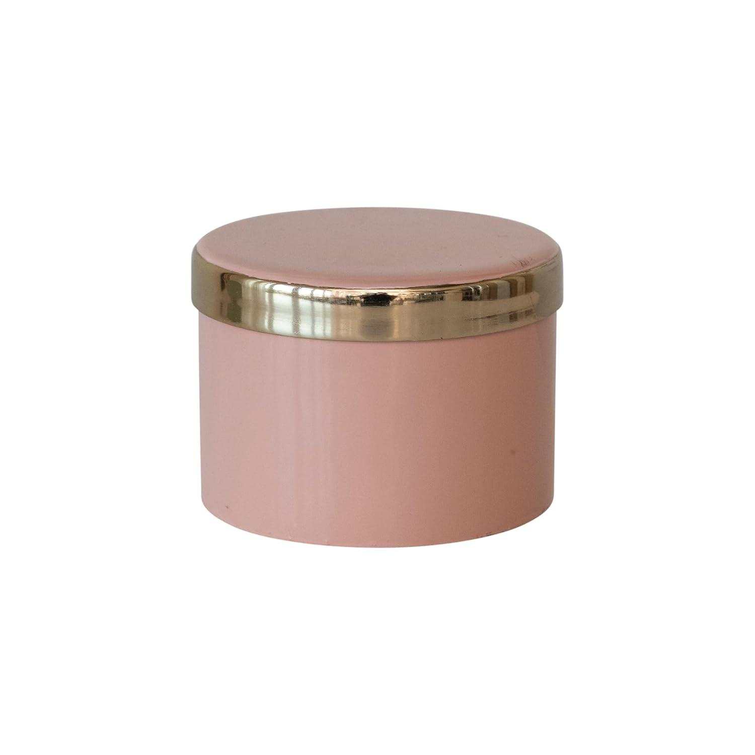 Creative Co-Op Enameled Metal Box with Shiny Interior, Pink and Gold