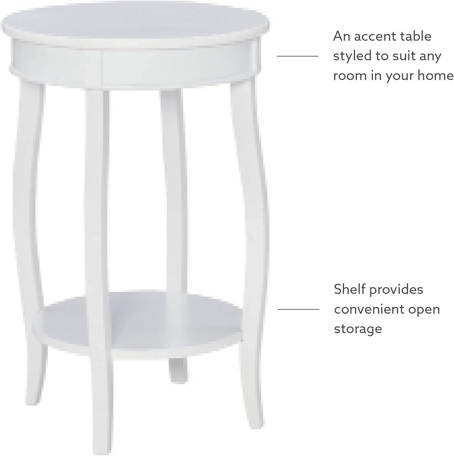 Linon Wren Round Wood End Table with Shelf in White