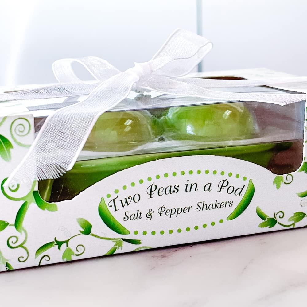 Two Peas in A Pod Ceramic Salt and Pepper Shakers in Ivy Print Gift Box Wedding favors