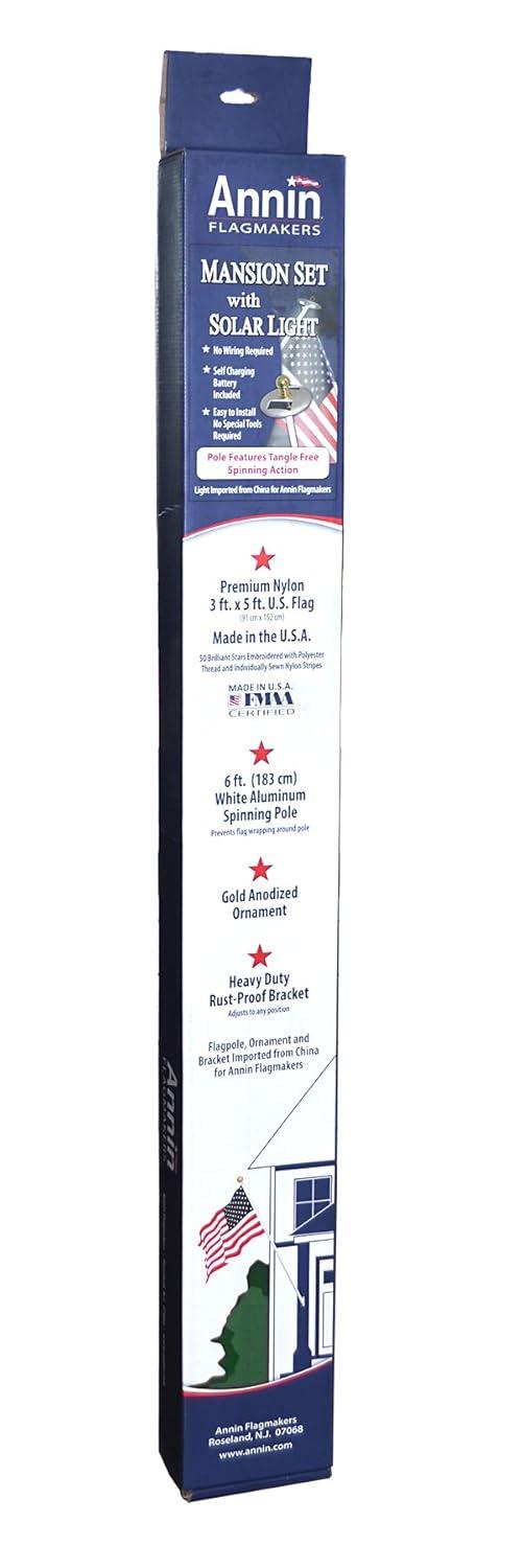 White Nylon American Flag Kit with Solar Light and Pole