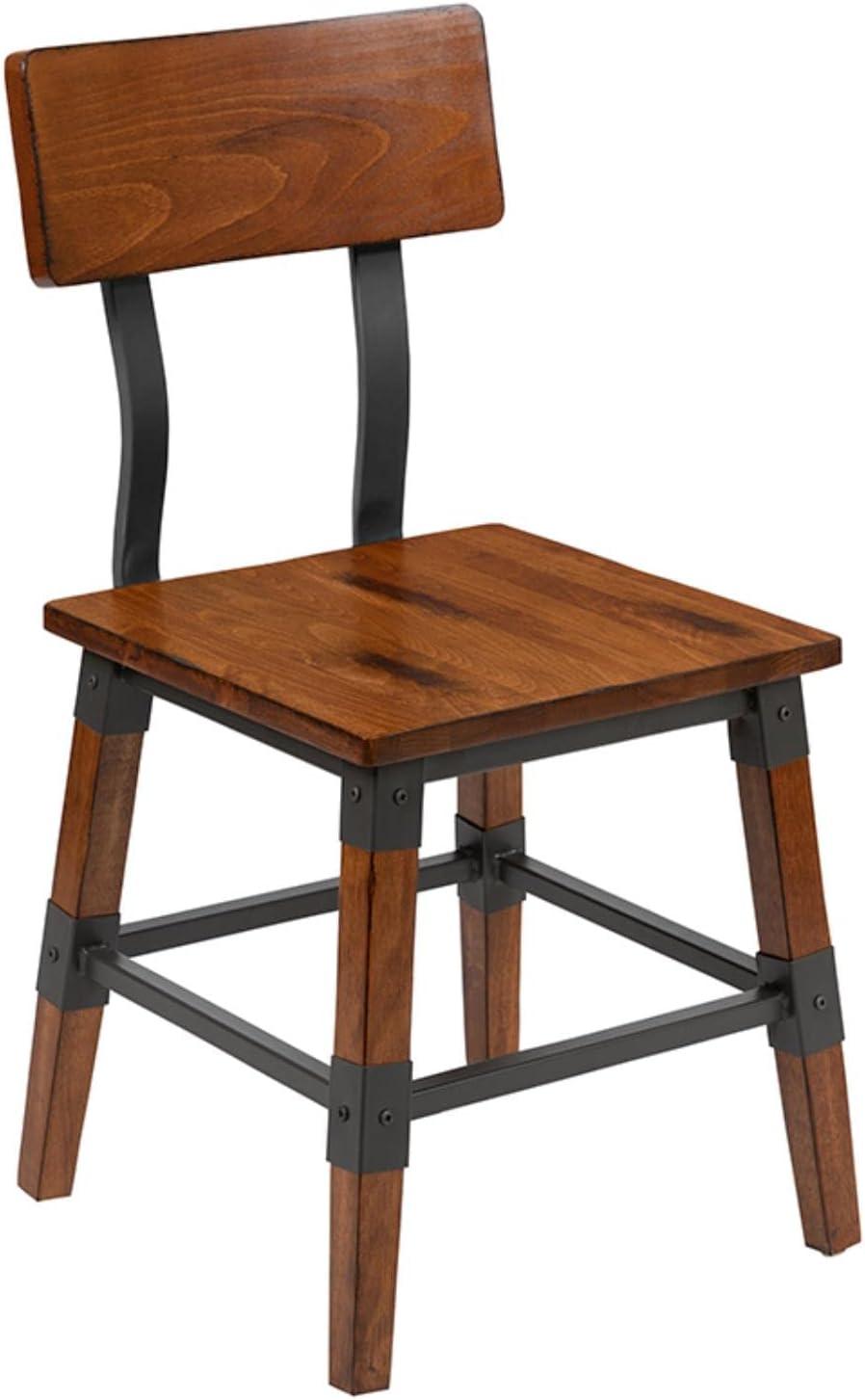 Flash Furniture 2 Pack Rustic Antique Walnut Industrial Wood Dining Chair