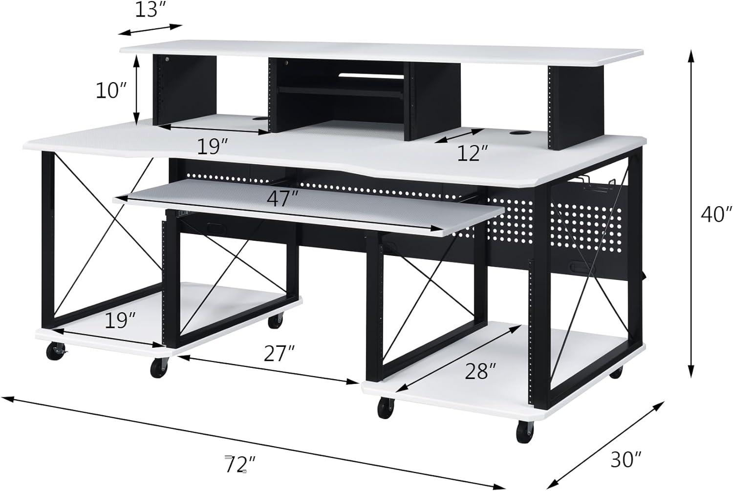 72" Megara Desks White and Black Finish - Acme Furniture: Metal Frame, Wood Surface, Open Storage Shelf