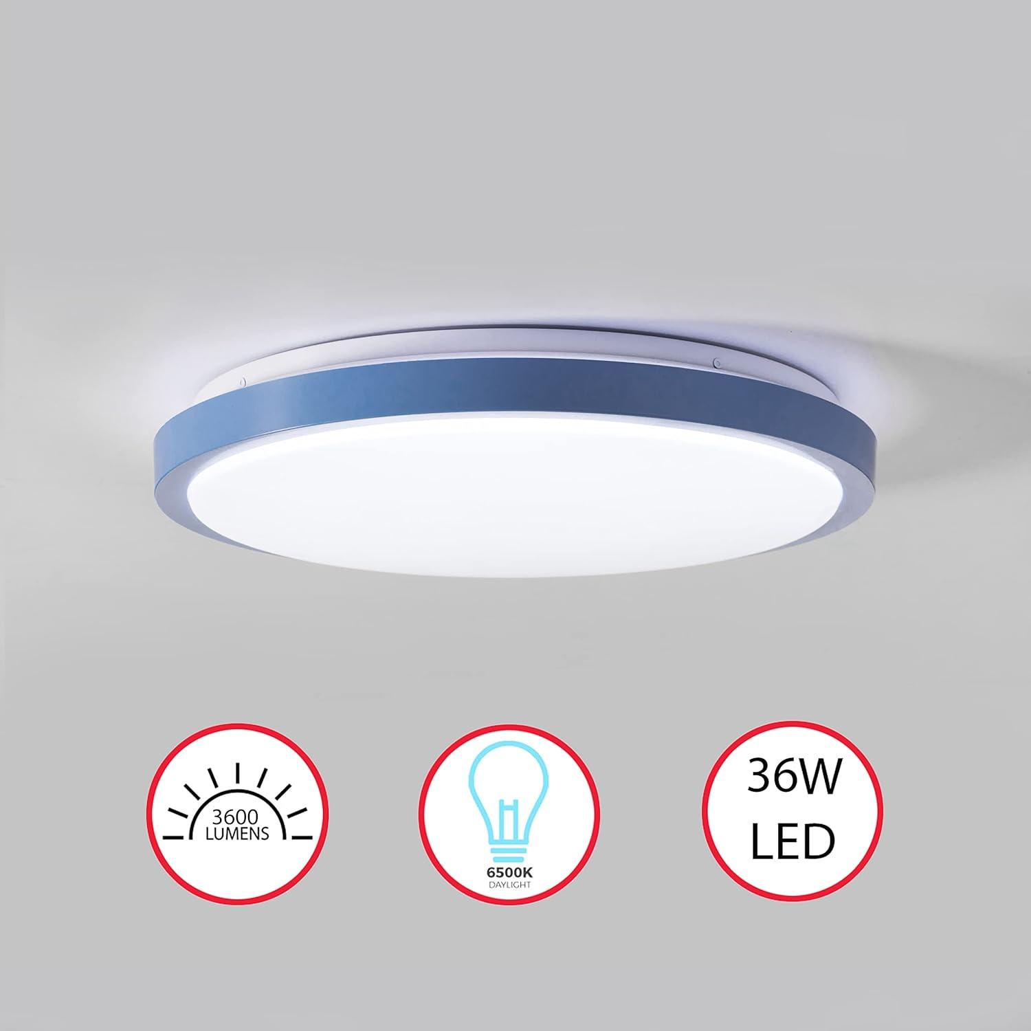 Quickway Imports Round LED Ceiling Light Fixture, 6500K 30,000 Hour Lifetime 15.5" Single Blue