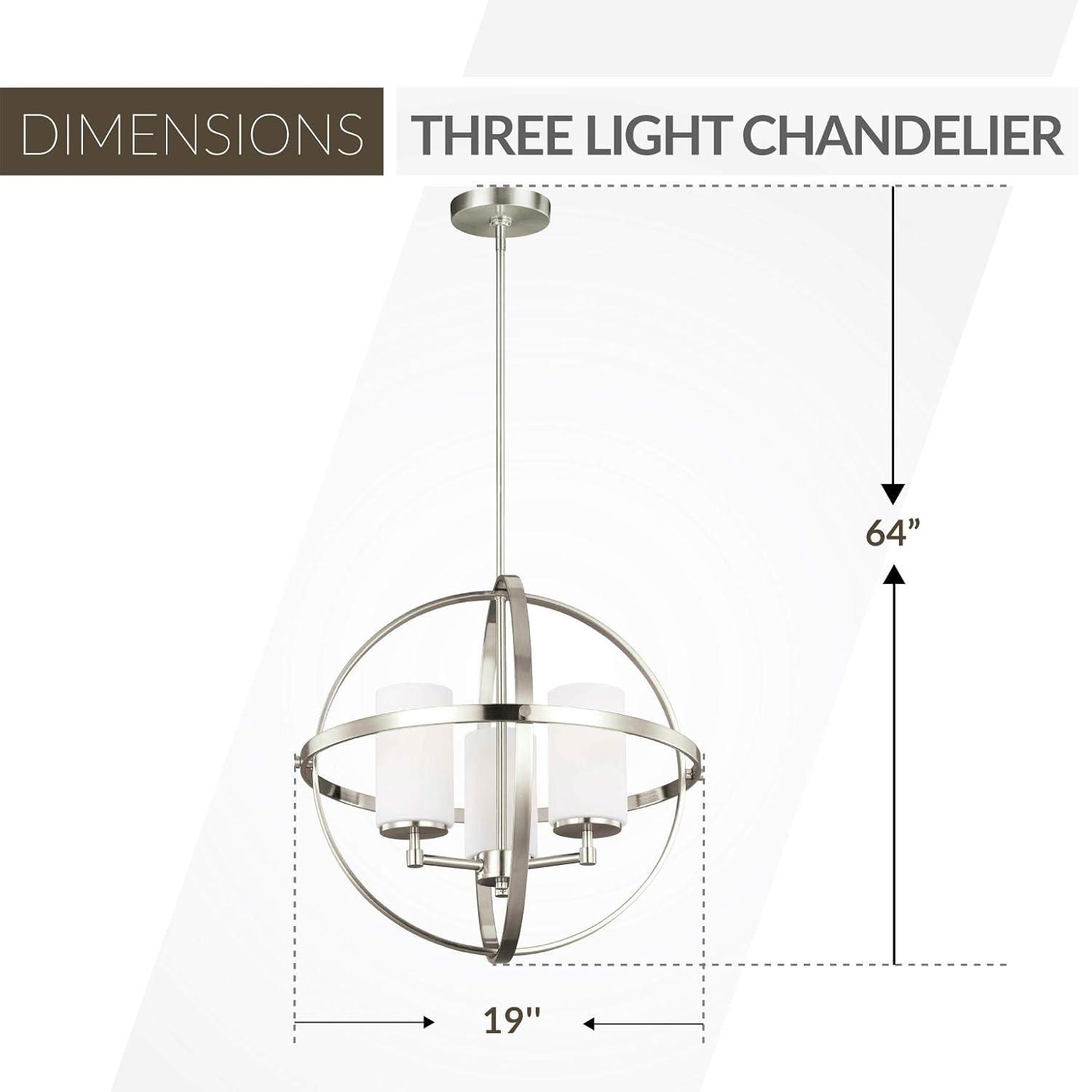 Alturas Brushed Nickel 3-Light Chandelier with Etched Glass