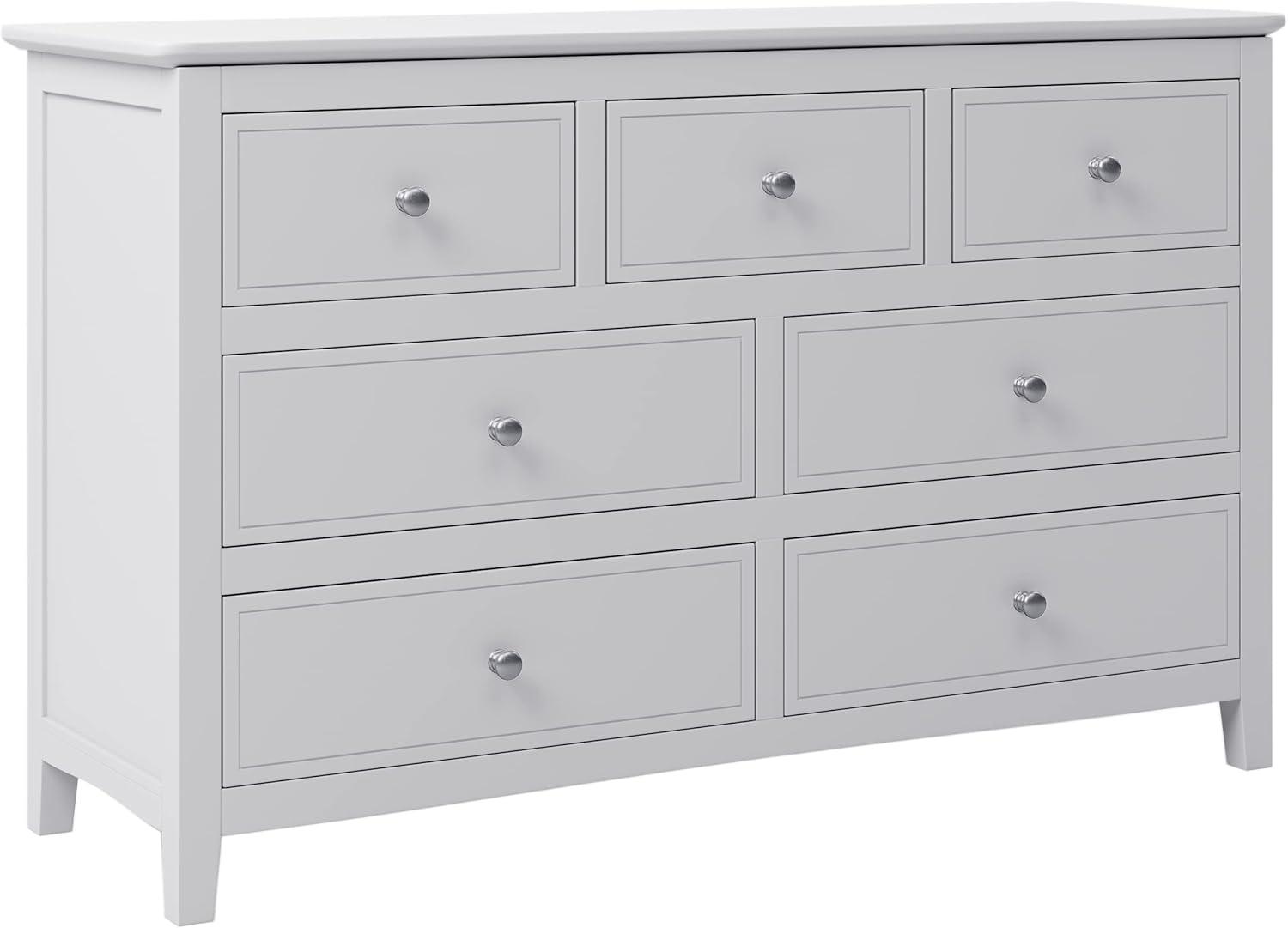 White Pine Wood Double Dresser with 7 Drawers