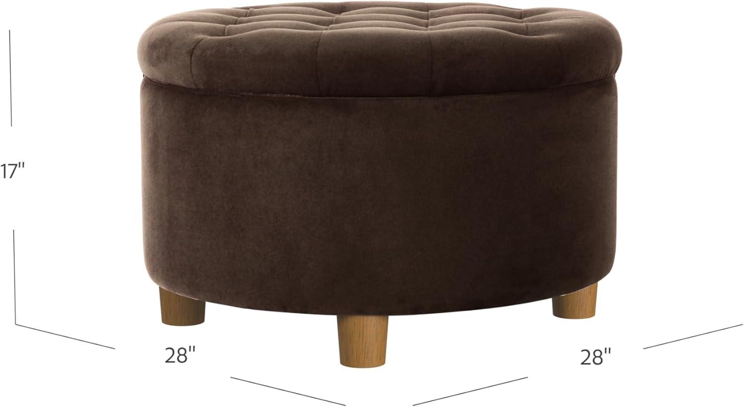 Tufted Round Storage Ottoman Velvet Brown - HomePop: Elegant Honey Oak Legs, Upholstered, Easy to Assemble