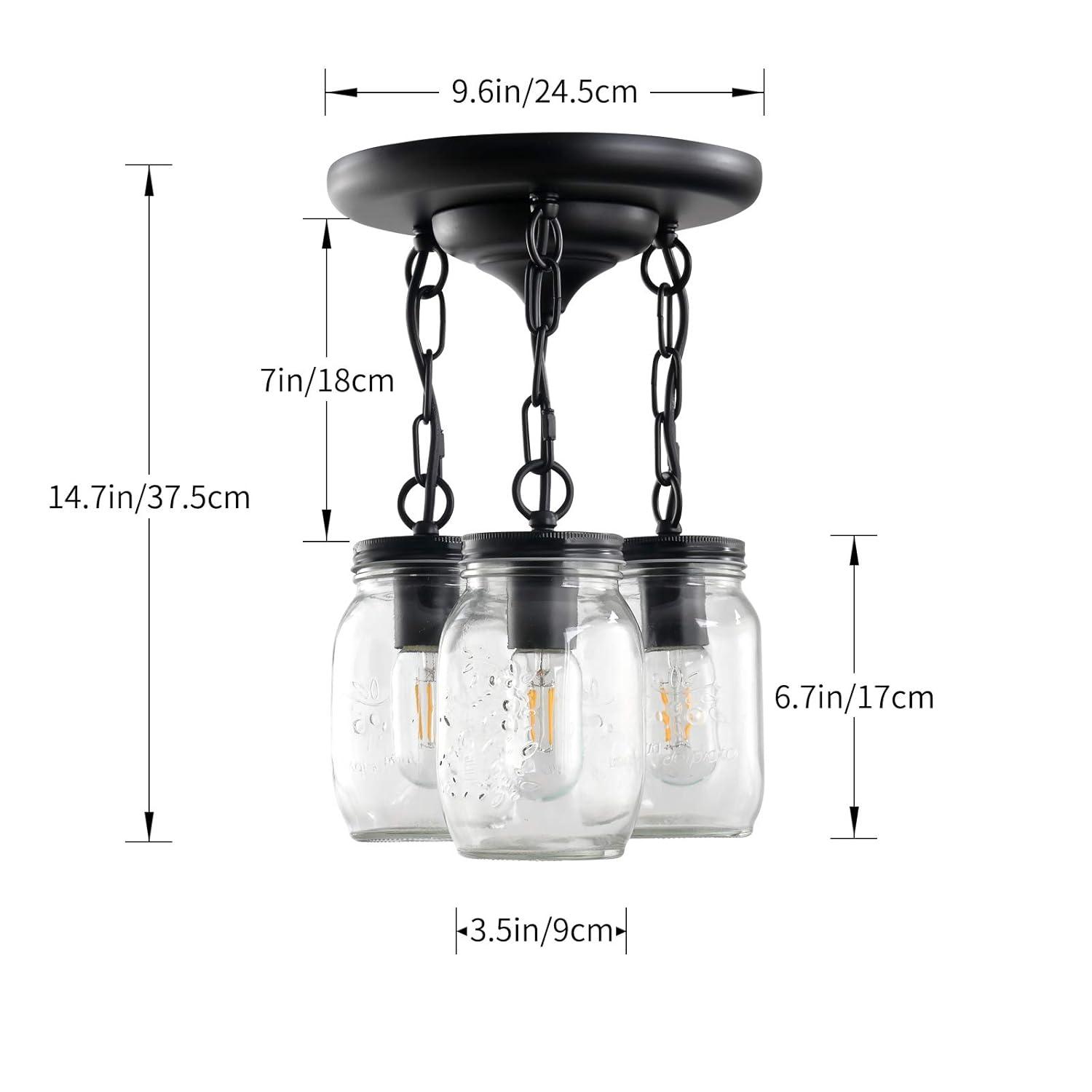 Black Pendant Lights, 3-Light Clear Glass Pendant Lights Kitchen Island, Mason Jar Light Fixtures, Farmhouse Mason Jar Pendant Lighting for Kitchen Dining Room Bedroom Hallway Entryway