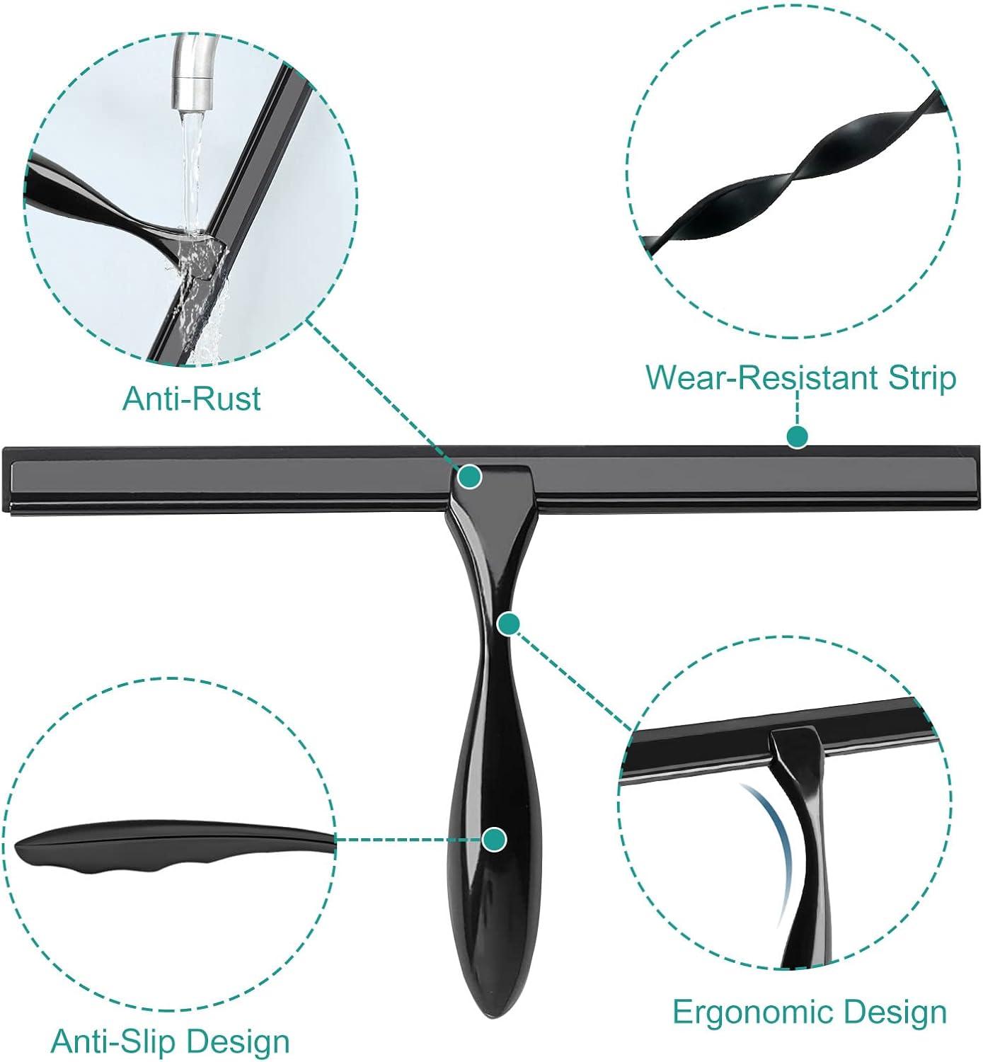 14'' Shower Squeegee, TOOVEM Squeegee for Shower Glass Door for Glass Doors, Windows, Bathroom, Car Windshield, Black