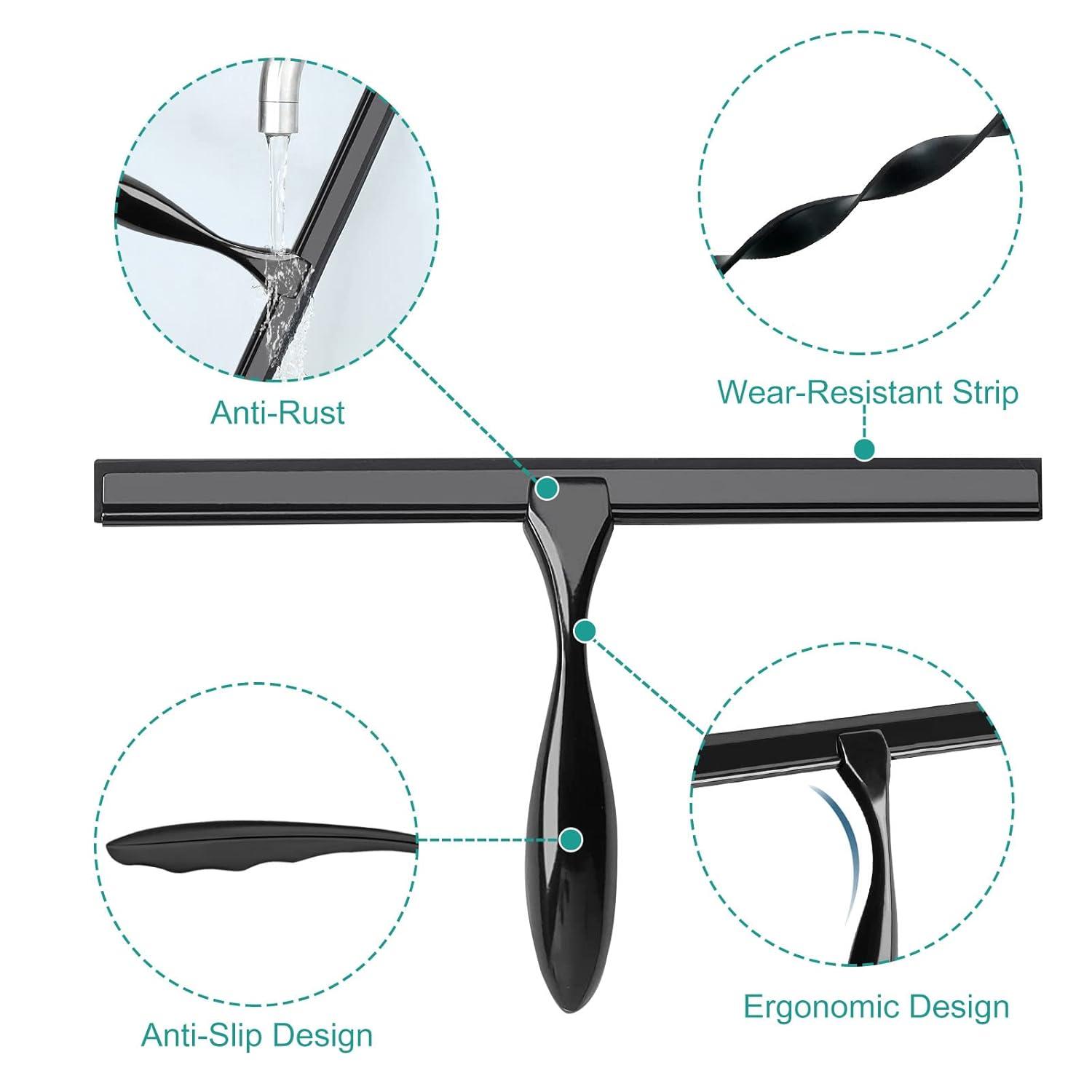 14'' Shower Squeegee, TOOVEM Squeegee for Shower Glass Door for Glass Doors, Windows, Bathroom, Car Windshield, Black