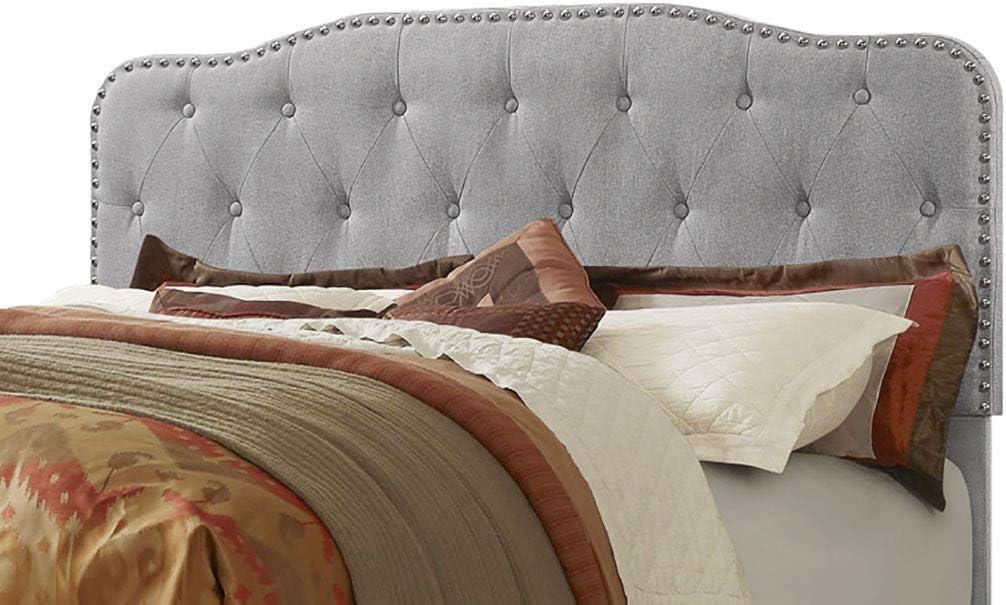 Tufted Smoke Gray Linen Headboard and Panel Bed Frame in Full