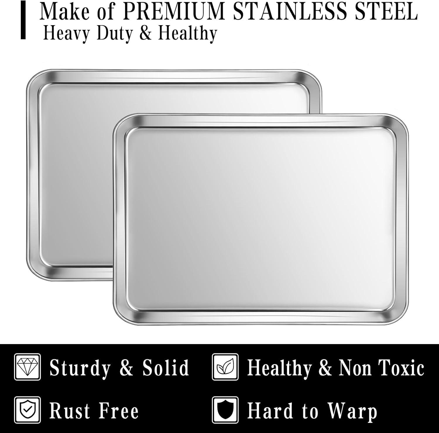 Stainless Steel Baking Sheet Set of 2, Yayun Cookie Sheet Metal Baking Pan Oven Tray, 10 x 8 x 1 Inch,Non Toxic & Heavy Duty, Rust Free & Mirror Finish, Easy Clean & Dishwasher Safe