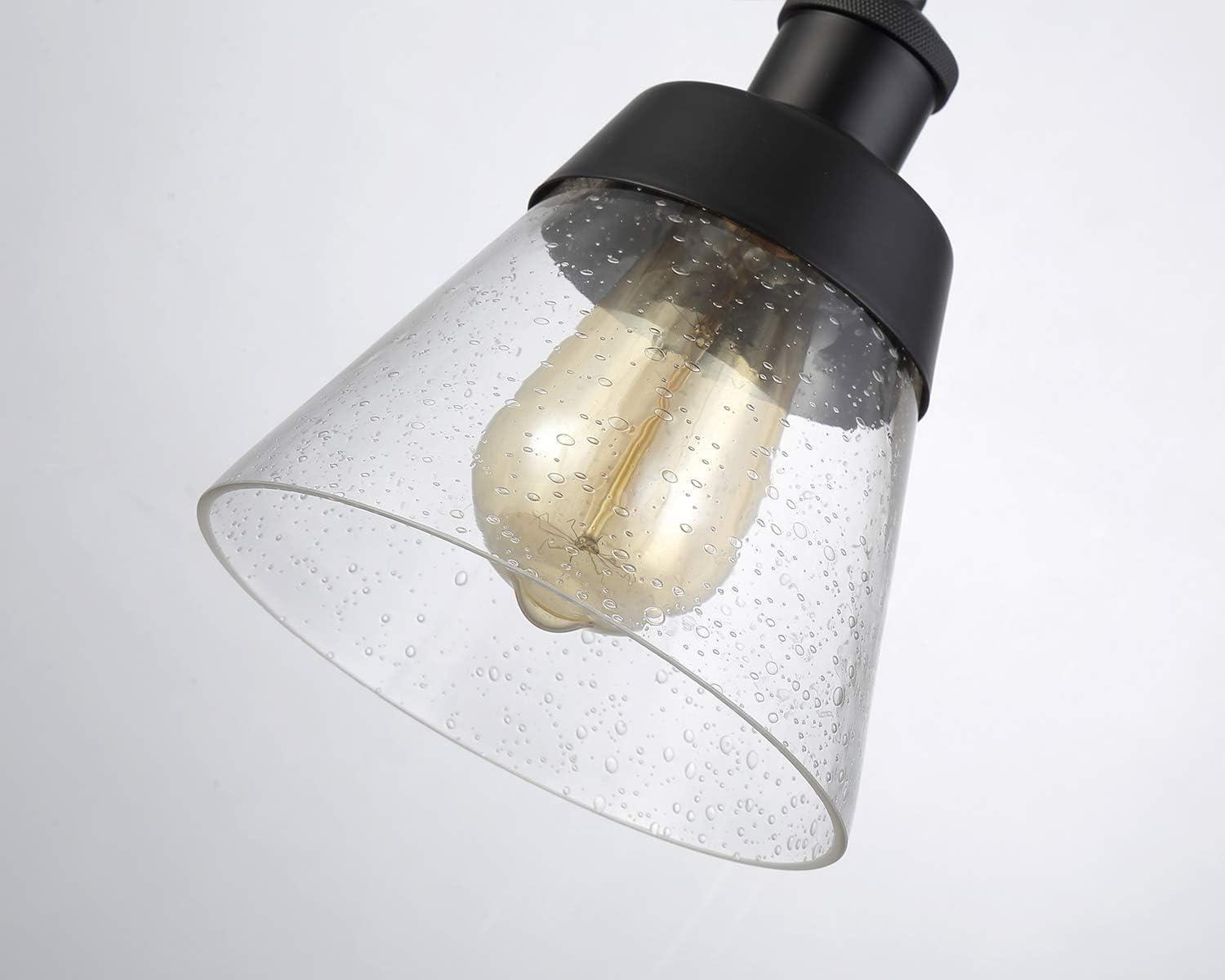 Matte Black Mini Pendant Light with Clear Seeded Glass Shade